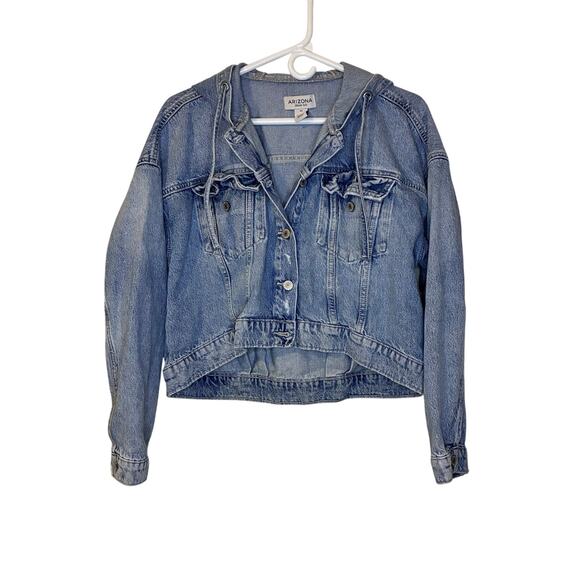 Arizona Jean Company Jackets & Blazers - Arizona Jean Co. Crop Blue Jean Jacket Women US XS Distressed Oversized Buttons